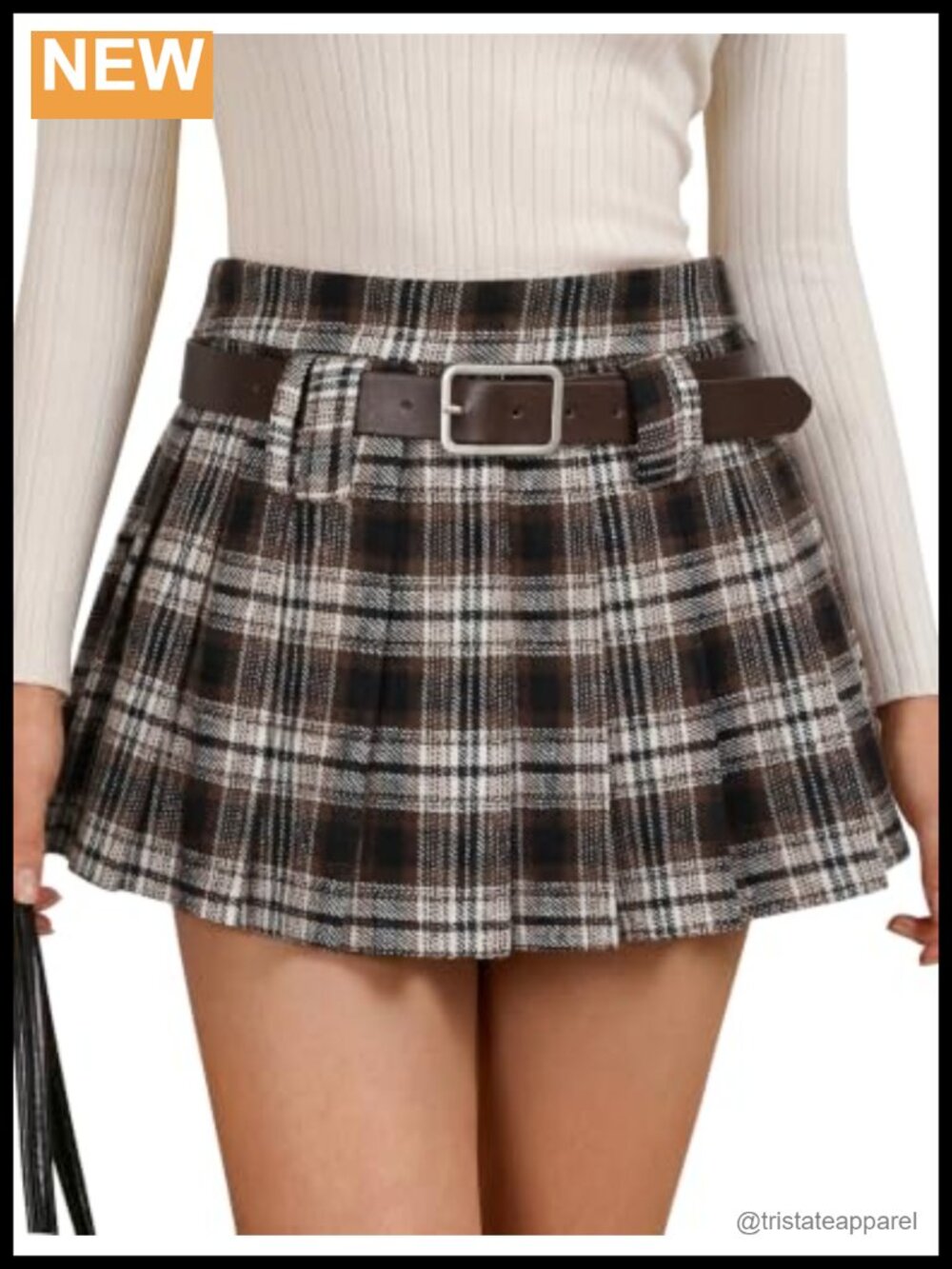Women's High Waisted Pleated Mini Skirt with Belt Y2K